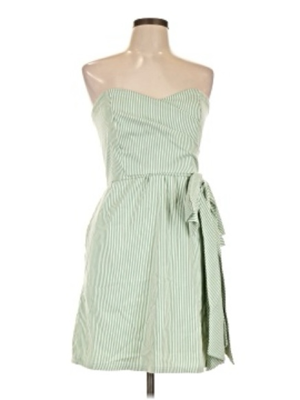Judith March Mint Green Striped Strapless Dress with Waist Tie